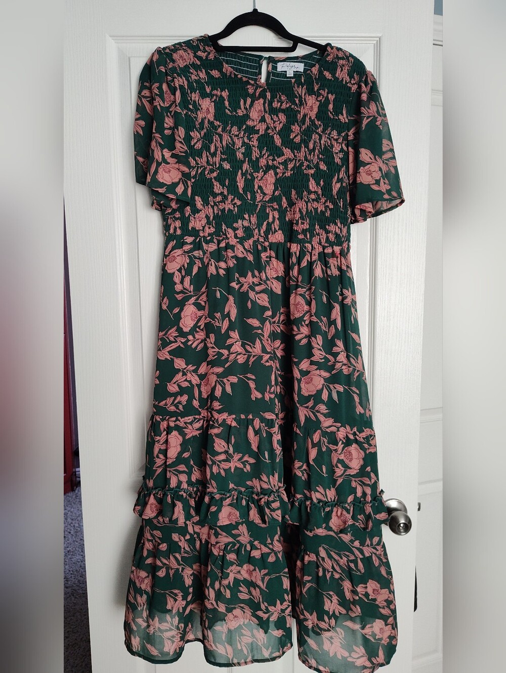 Piper & Scoot Emerald Green Dress with Blush Pink Floral Print